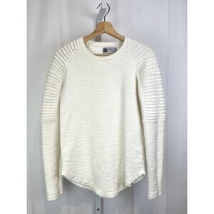 LEIF NELSON Size S Ribbed Long Sleeve Round Neck Pullover Knit Top Cotton White